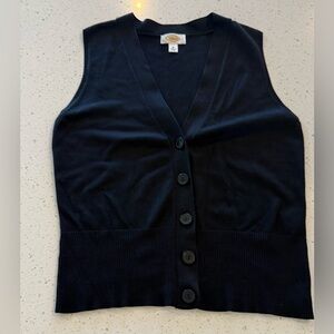 M Talbots Black Silk Blend Vest Women’s Medium Spandex Sleeveless Too Knit Butto